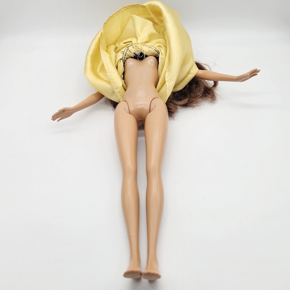Mattel Barbie Doll 2010 Brown Hair Blue Sparkle Bodice Yellow Satin Skirt - Picture 7 of 8